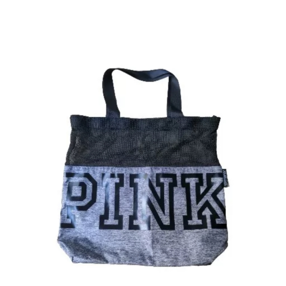 Victoria's Secret PINK Gray/Black Mesh Tote Beach Travel Gym Bag NEW Ltd Ed